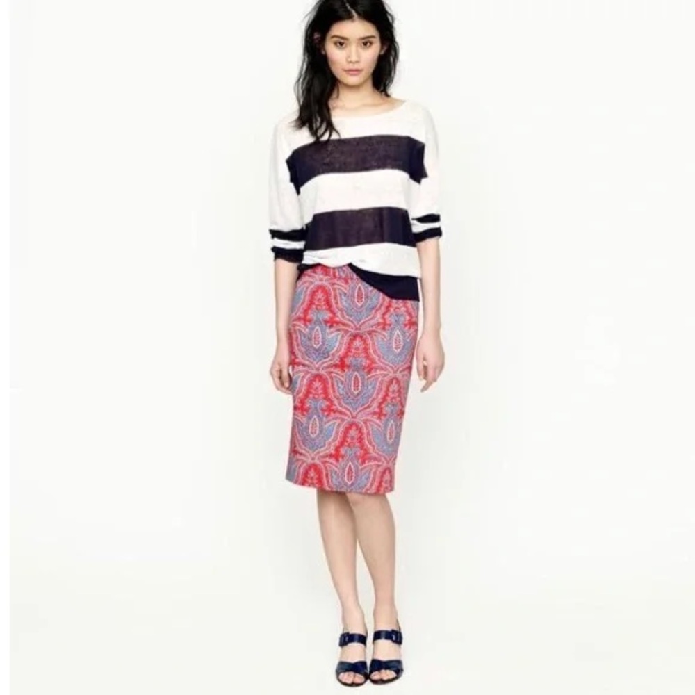 J. Crew Paisley The Pencil Skirt Size 10 Back Zip Closure. Boho Hippie Festival.